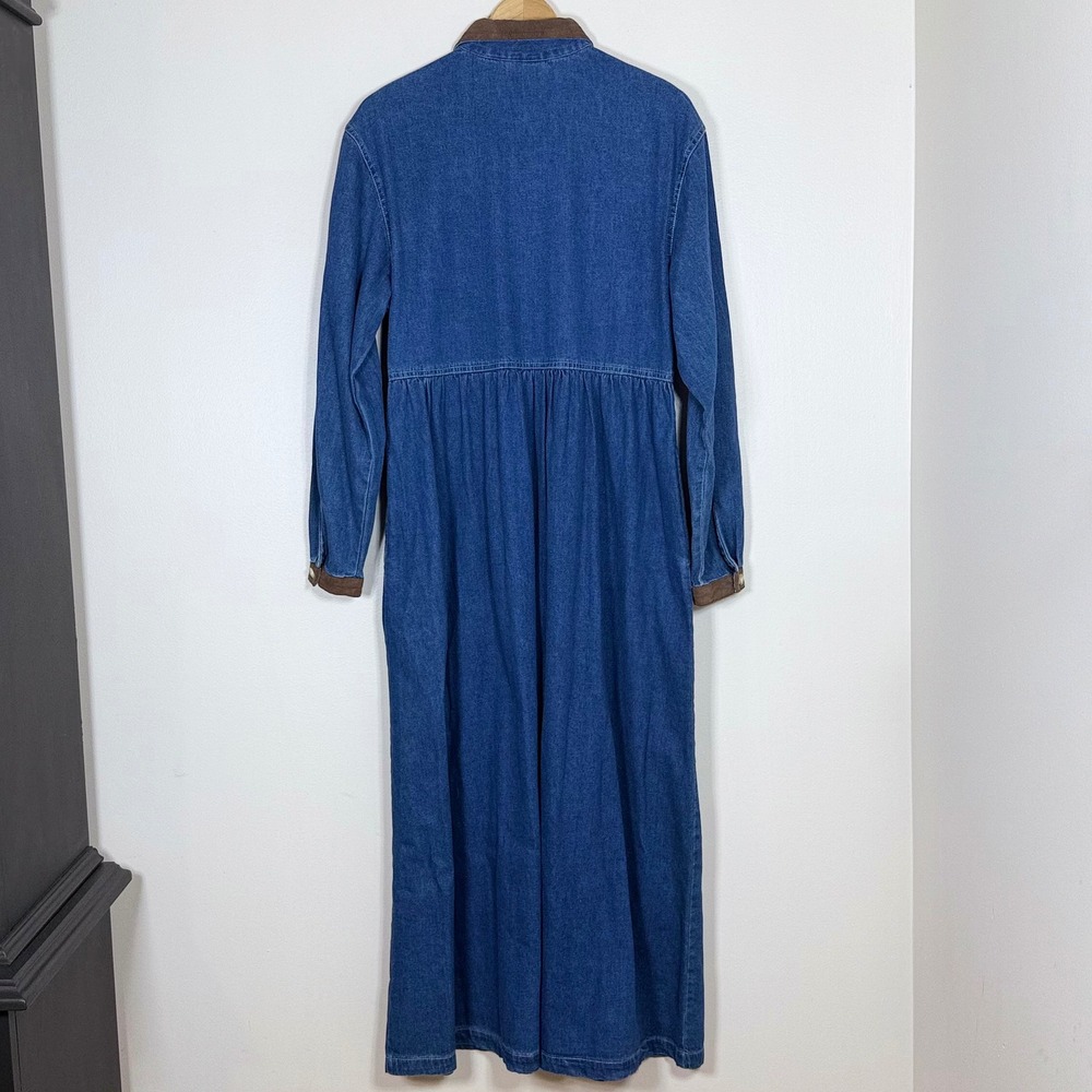Vintage 90s Laura Gayle Womens Denim Maxi Dress Size M Western Prairie Modest - Picture 4 of 9